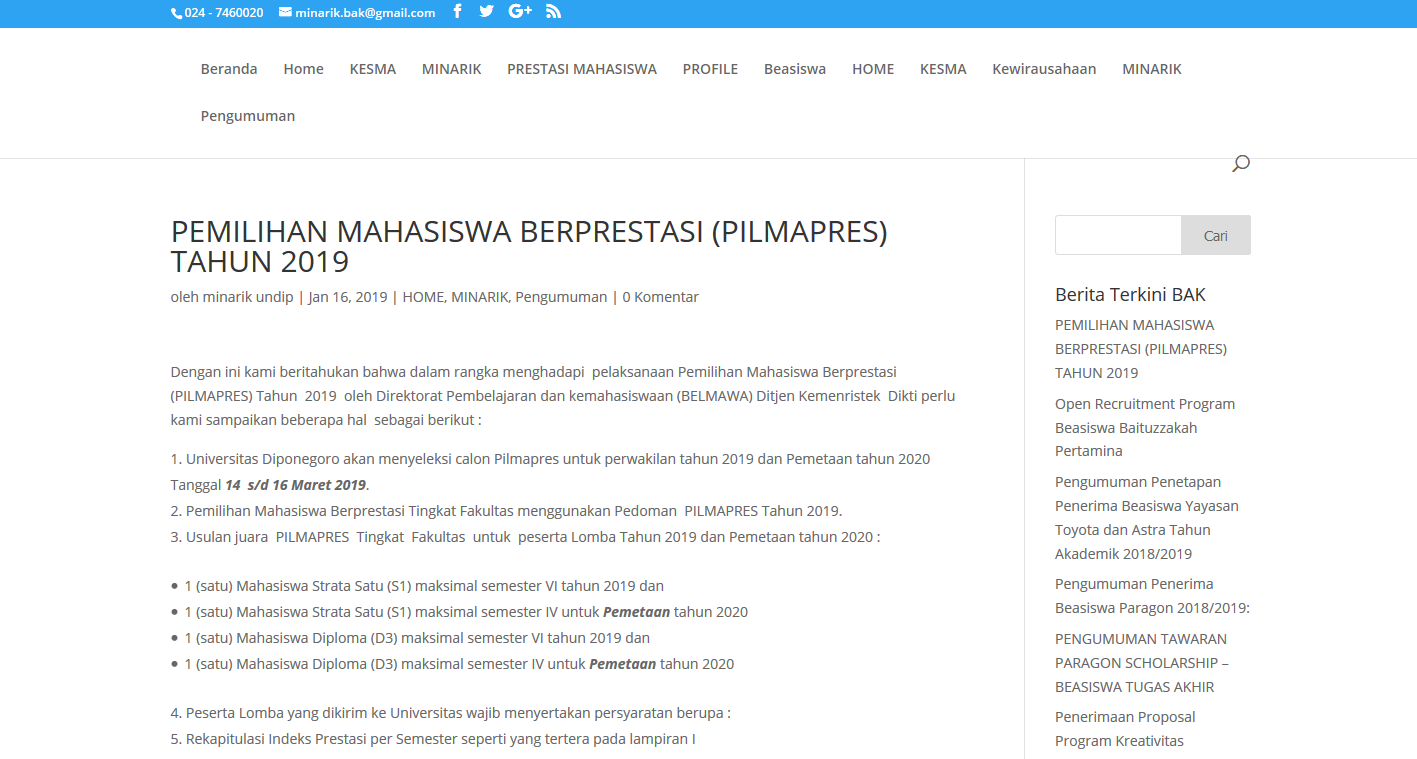Pemilihan Mahasiswa Berprestasi (PILMAPRES) Tahun 2019