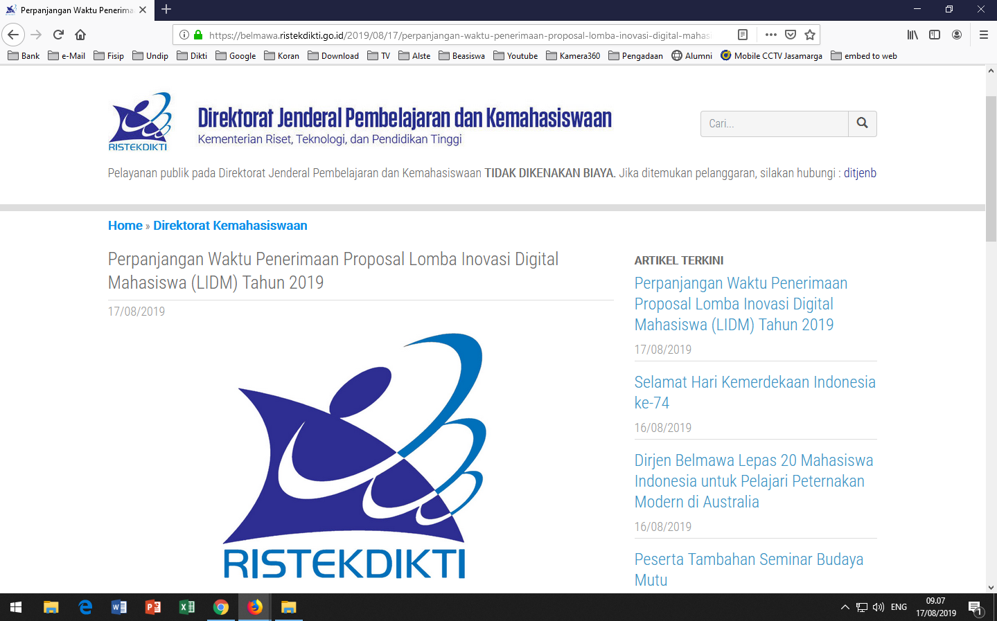 Perpanjangan Waktu Penerimaan Proposal Lomba Inovasi Digital Mahasiswa (LIDM) Tahun 2019