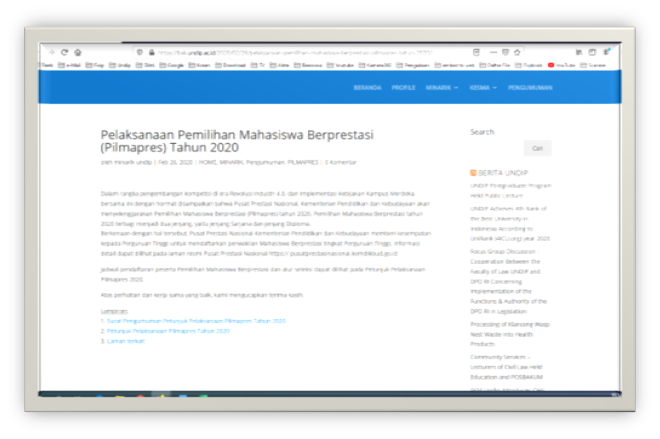 Pelaksanaan Pemilihan Mahasiswa Berprestasi (Pilmapres) Tahun 2020