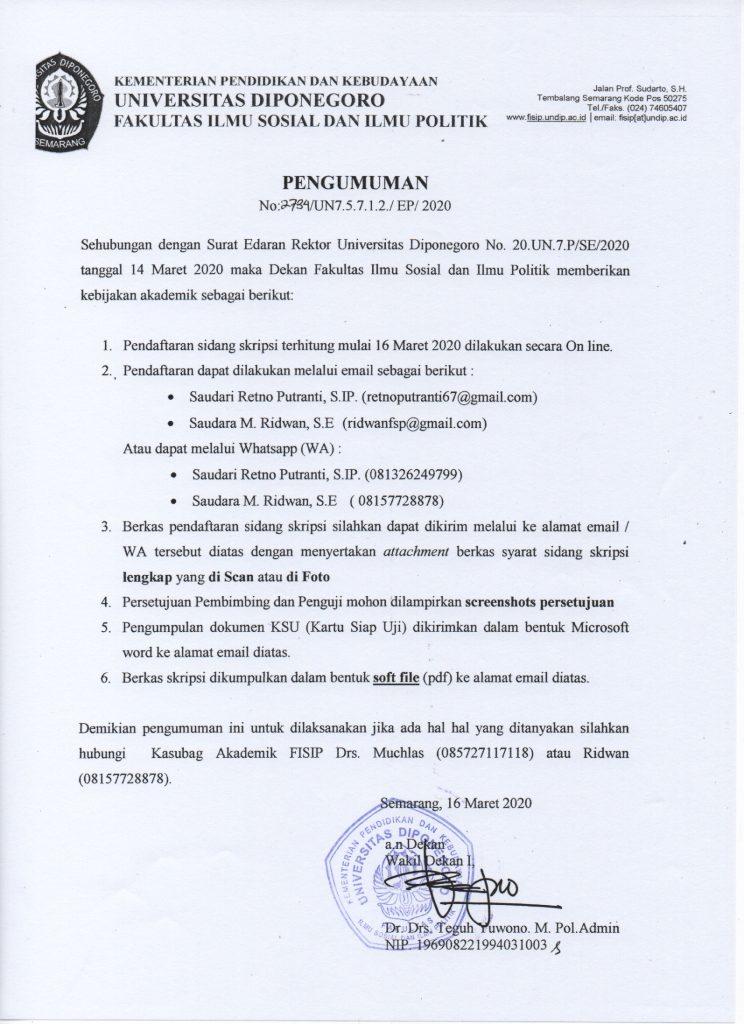 Pengumuman pendaftaran sidang skripsi online