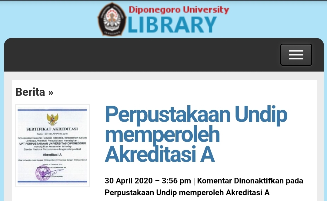 Universitas Diponegoro’s Library awarded with A accreditation