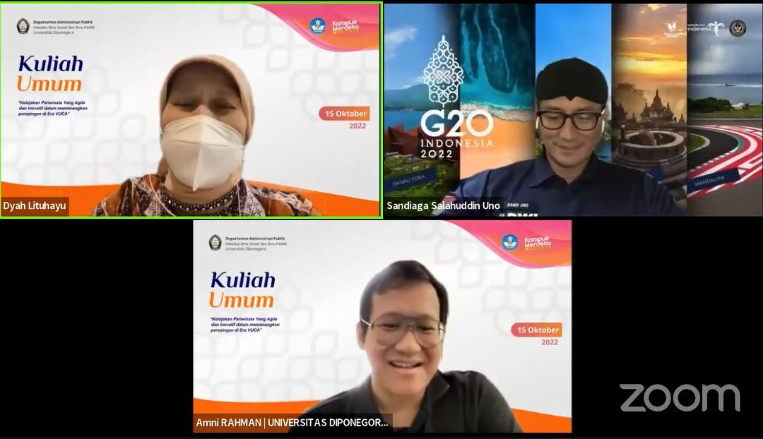 MAP FISIP Undip Gelar Kuliah Umum, Kebijakan Pariwisata yang Agile & Inovatif dalam memenangkan Persaingan di ERA VUCA